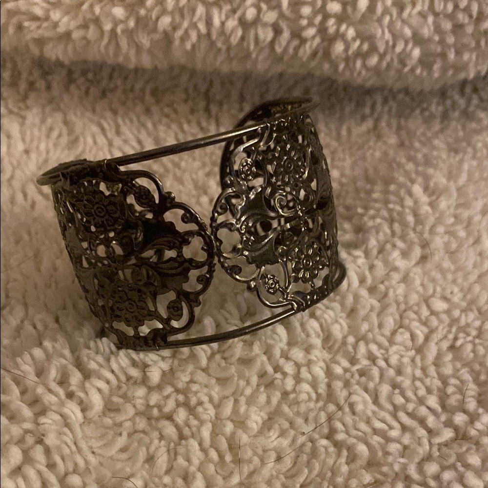 Intricate gunmetal gray Metal Cuff Bracelet